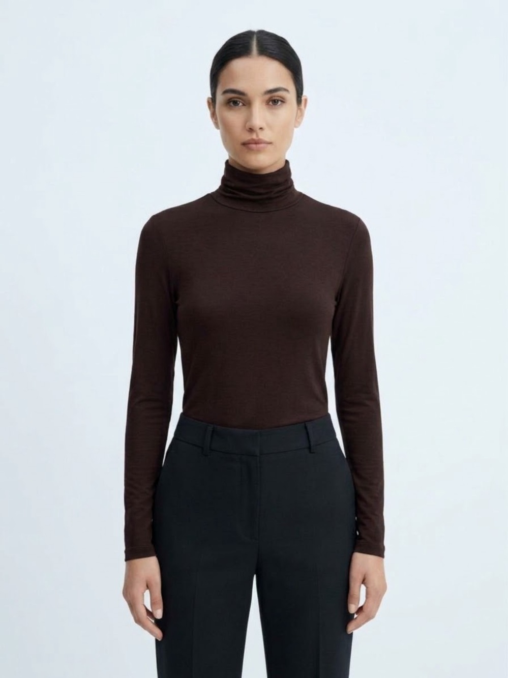 H&M Modal Turtleneck Top – Dark Brown/Purple, Size Medium